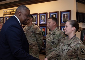 Secretary of Defense Lloyd Austin III Visits Fort Bragg to Show Appreciation for Europe Deployers.