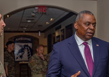 Secretary of Defense Lloyd Austin III visits Fort Bragg to show appreciation for European deployers