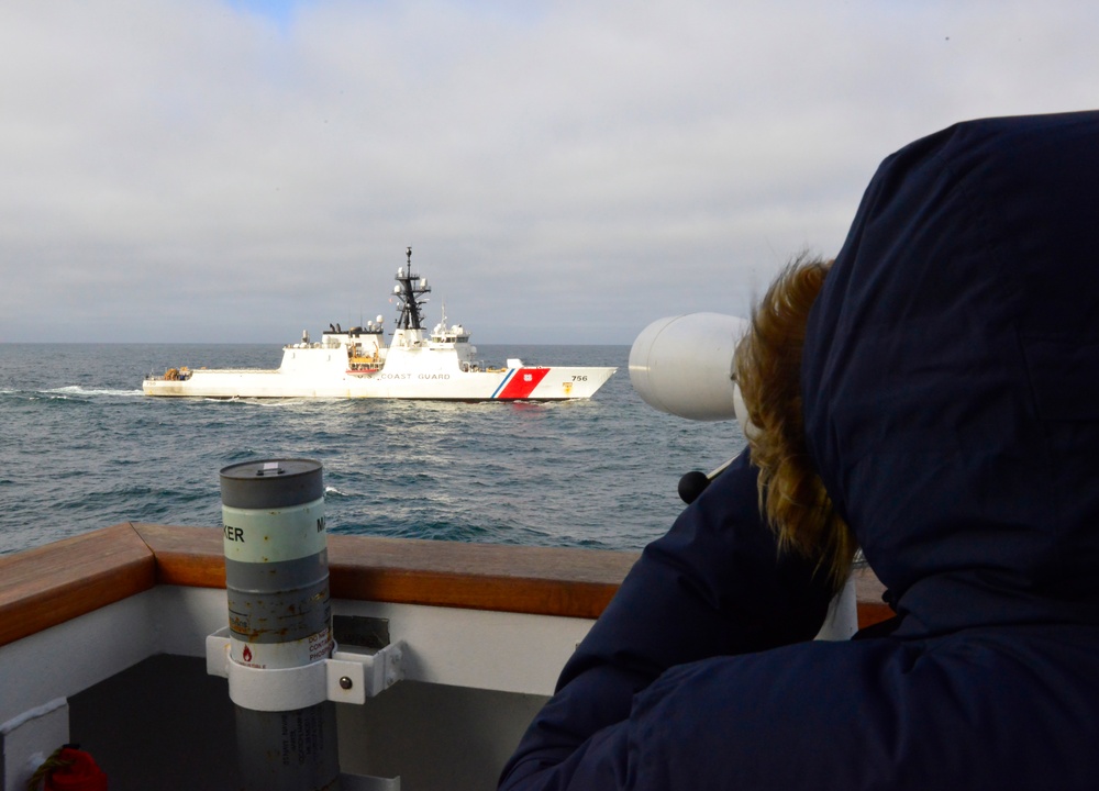 Coast Guard Cutters Kimball, Stratton train during North Pacific Ocean patrol