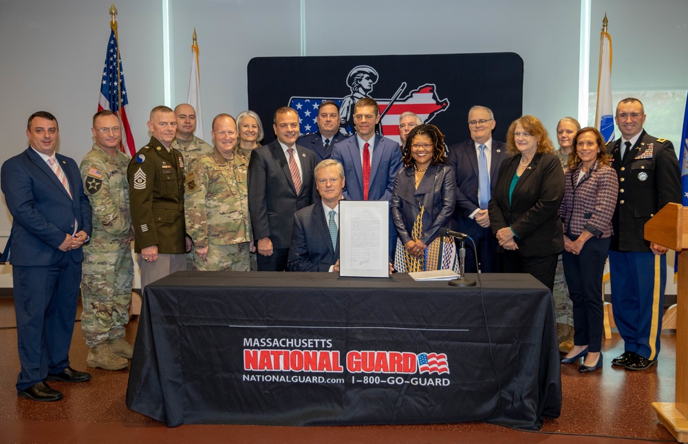 Massachusetts Governor Charlie Baker signs SPEED Act at Massachusetts National Guard Headquarters