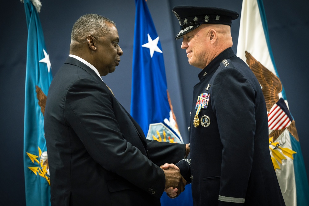 Secretary Austin Presides Over Space Force Change of Responsibility Ceremony