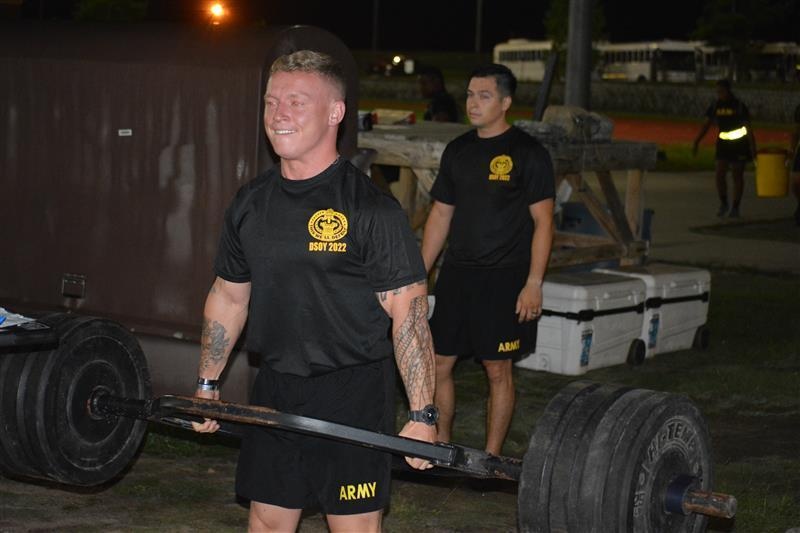 U.S. Army Reserve Drill Sergeant of the Year Loren Pope Deadlifts during the ACFT.