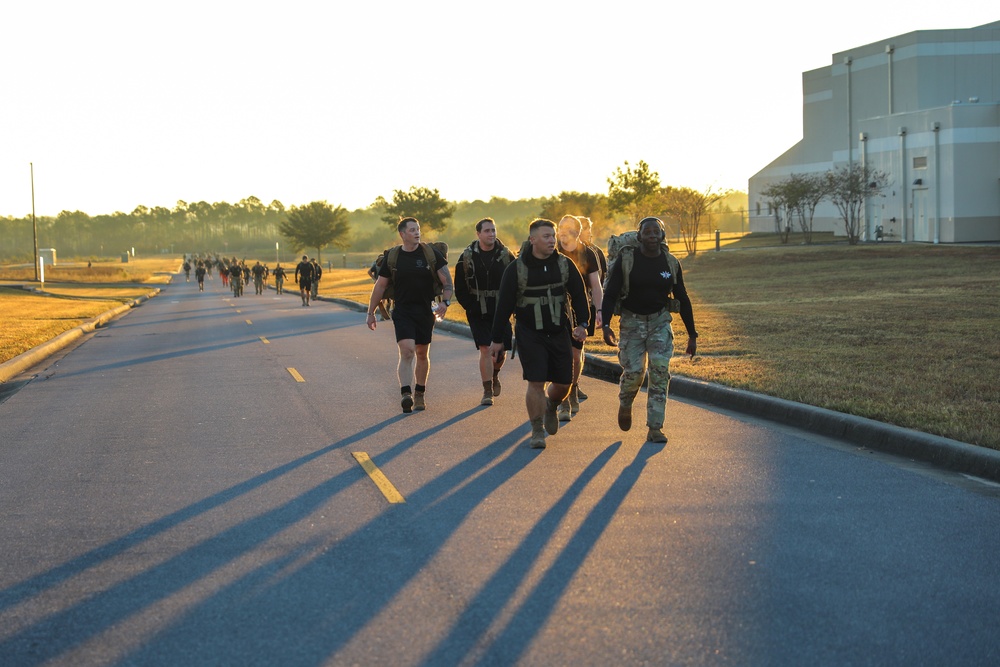 7th Special Forces Group (Airborne) Soldiers participate in the 5th Annual Ruck for your Lives event at Camp “Bull” Simons on October 27, 2022.