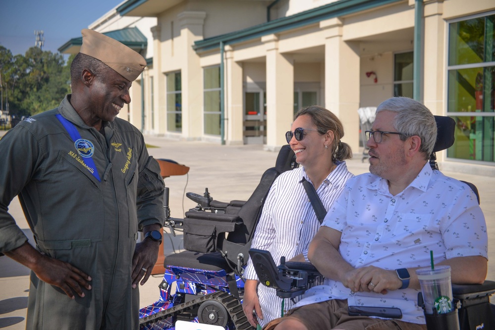 Industry sales promotion nets track chair for Navy disabled veteran at Jacksonville Commissary