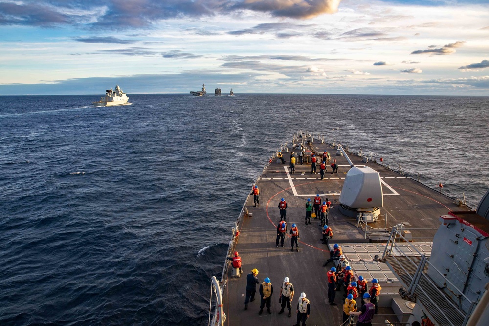 USS Ramage Conducts Replenishment-At-Sea