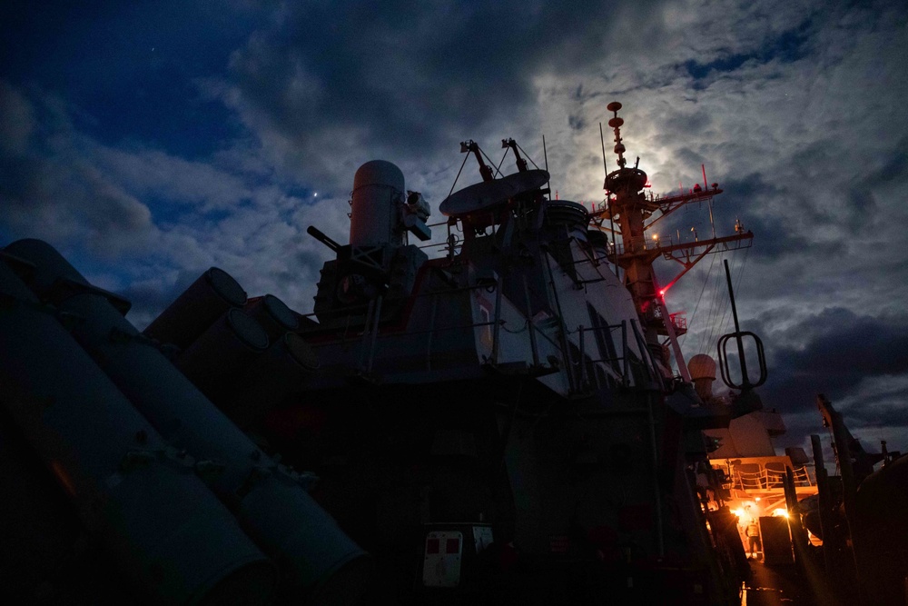 USS Ramage Conducts Replenishment-At-Sea