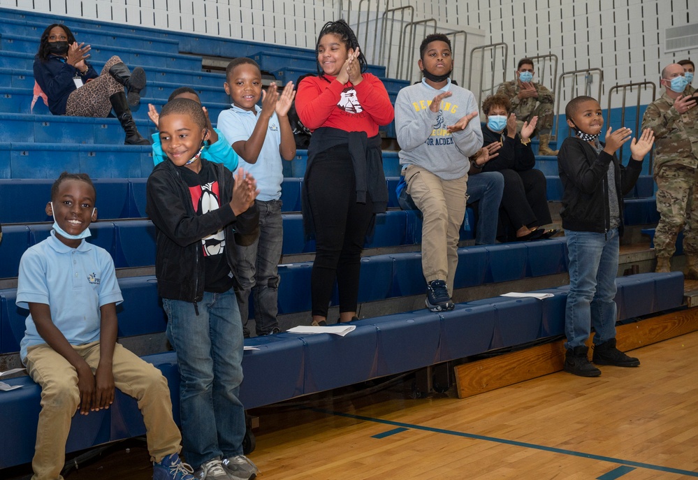 US Air Force Honor Guard Drill Team performs for local children