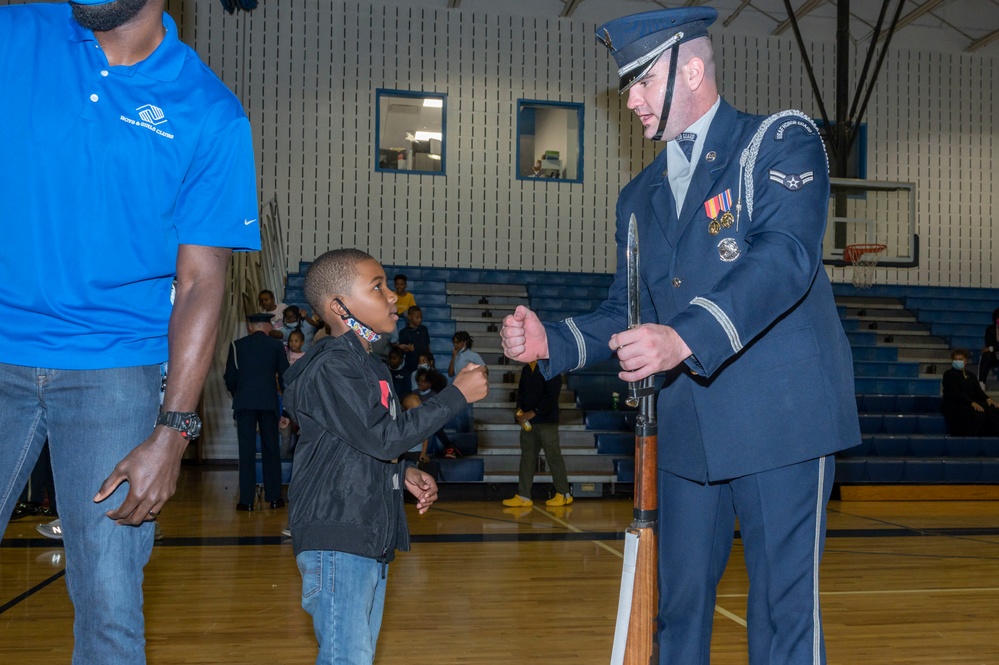 US Air Force Honor Guard Drill Team performs for local children