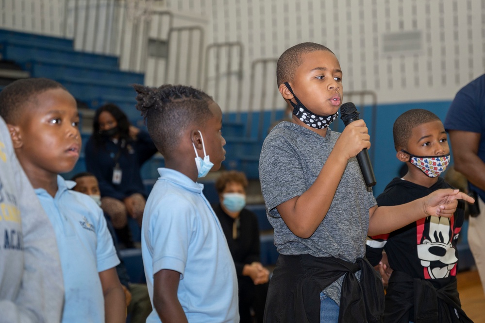 US Air Force Honor Guard Drill Team performs for local children