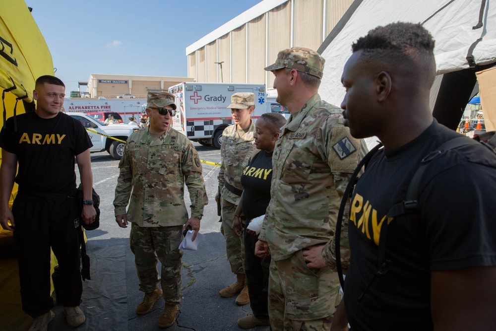 U.S. Army Maj. Gen. Van, commanding general Joint Task Force Civil Support, speaks to members of the Georgia National Guard at Exercise Vista Forge