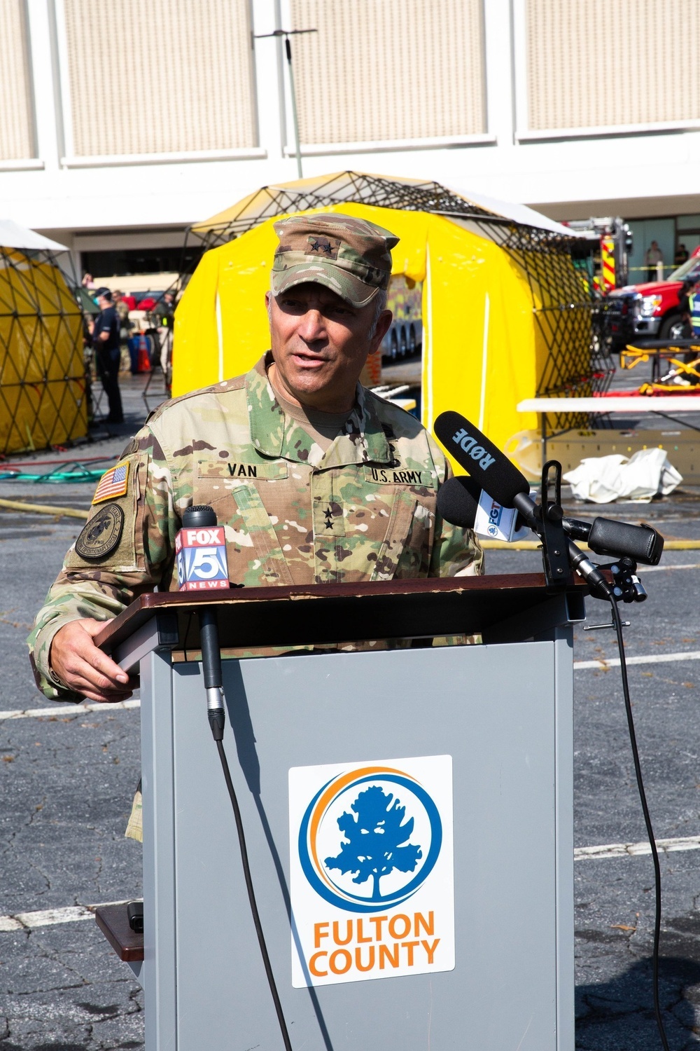 U.S. Army Maj. Gen. Van, commanding general Joint Task Force Civil Support, speaks at press conference at Exercise Vista Forge