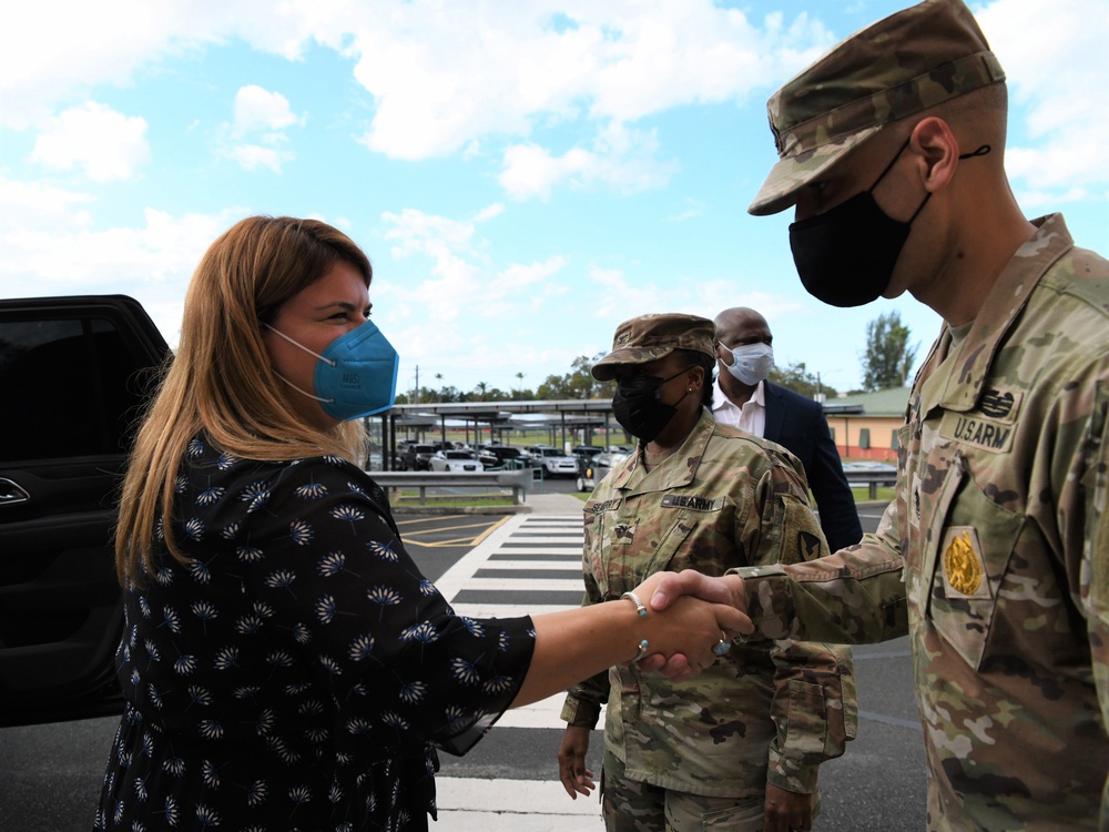 Hon. Jenniffer González, Puerto Rico Resident Commissioner in Washington, DC visited USAG Fort Buchanan January 24, 2022 for a meeting with garrison leadership to discuss progress on recovery initiatives after Hurricane Maria and earthquakes, updates on