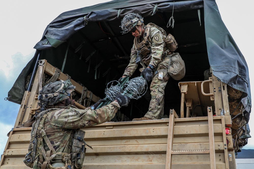 130th Engineer Brigade erected partially notional obstacles as defense against a possible counter attack at JPMRC