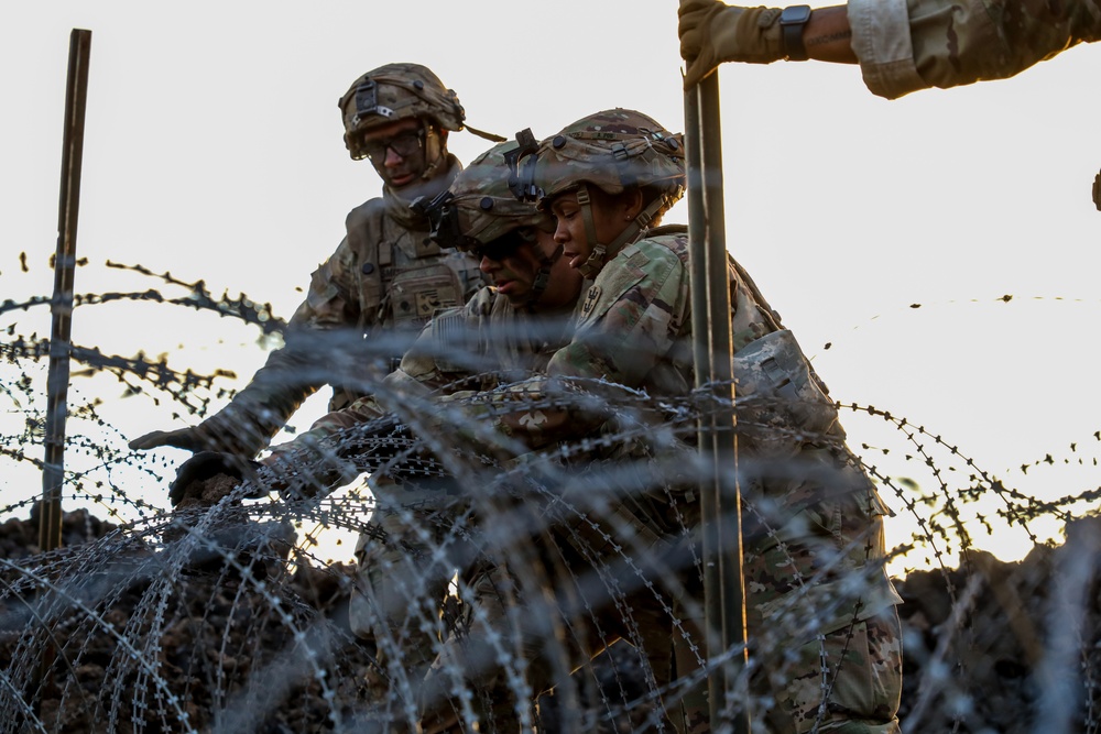 130th Engineer Brigade erected partially notional obstacles as defense against a possible counter attack at JPMRC