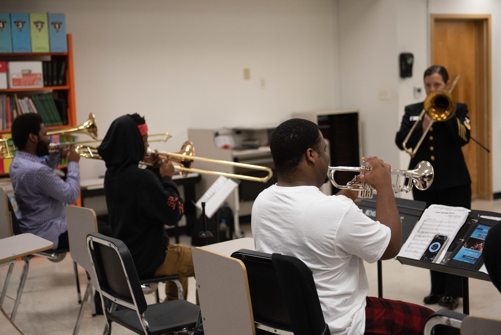 Members of the U.S Navy Band Commodores present clinic at Huston–Tillotson University.