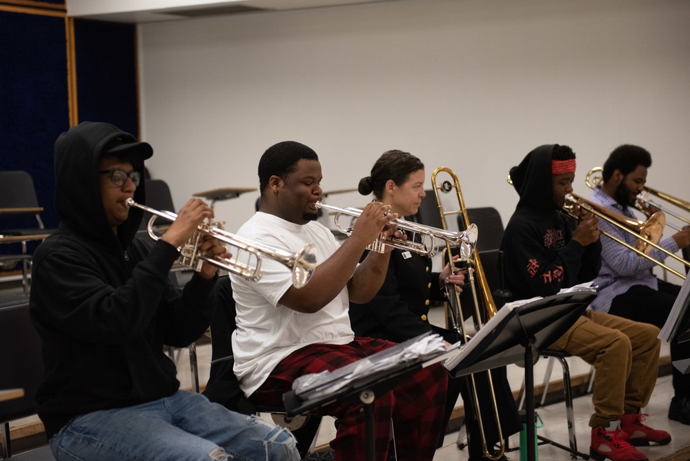 Members of the U.S Navy Band Commodores present clinic at Huston–Tillotson University.