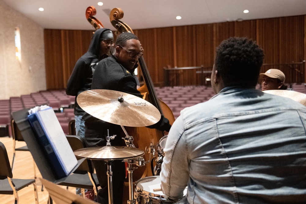 Members of the U.S Navy Band Commodores present clinic at Huston–Tillotson University.