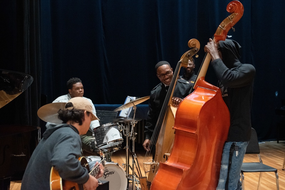 Members of the U.S Navy Band Commodores present clinic at Huston–Tillotson University.