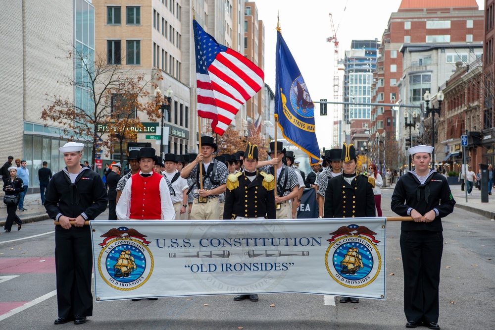 Officers and crew of USS Constitution march in the Boston Veterans Day &quot;Salute to Service&quot; Parade