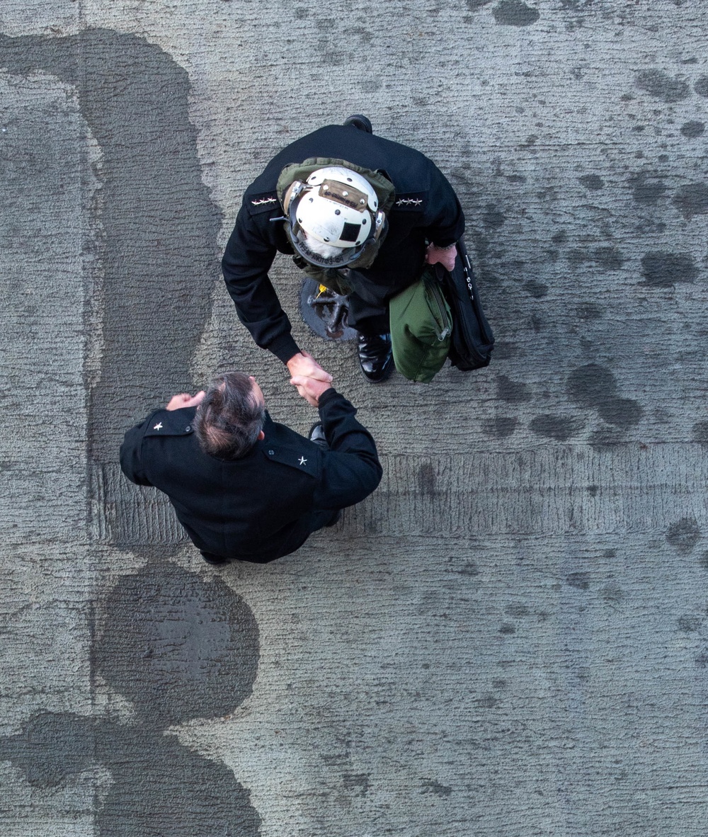 USS Ronald Reagan (CVN 76) welcomes Vice Adm. Karl Thomas, Commander, 7th Fleet