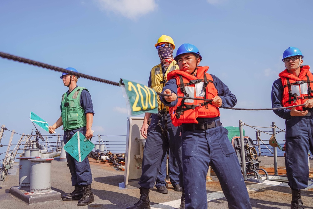 The Sullivans conducts replenishment-at-sea