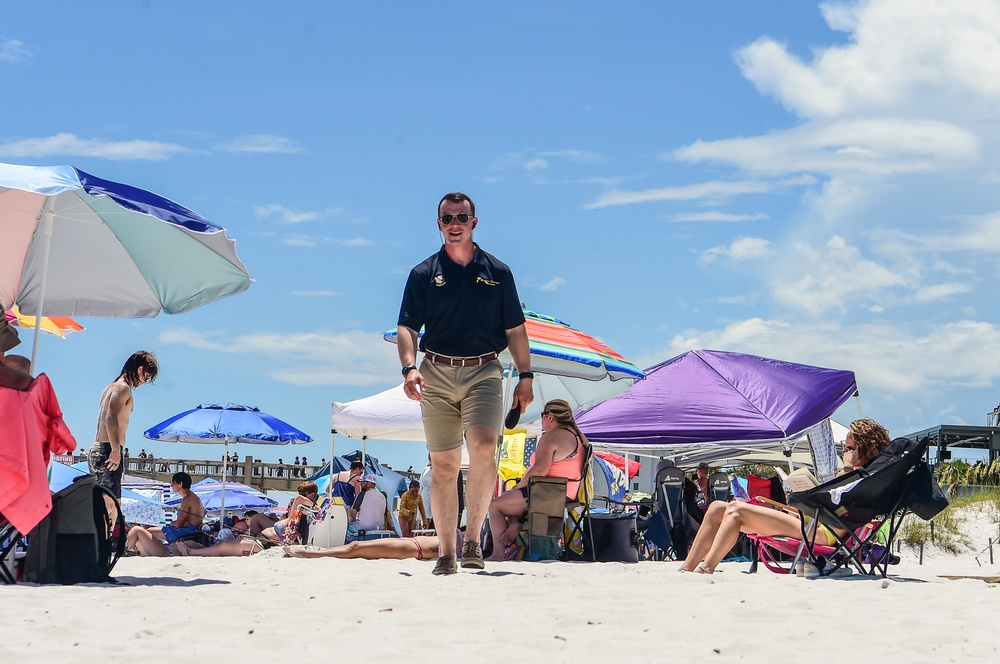 The Blue Angels perform over Pensacola Beach, Florida.