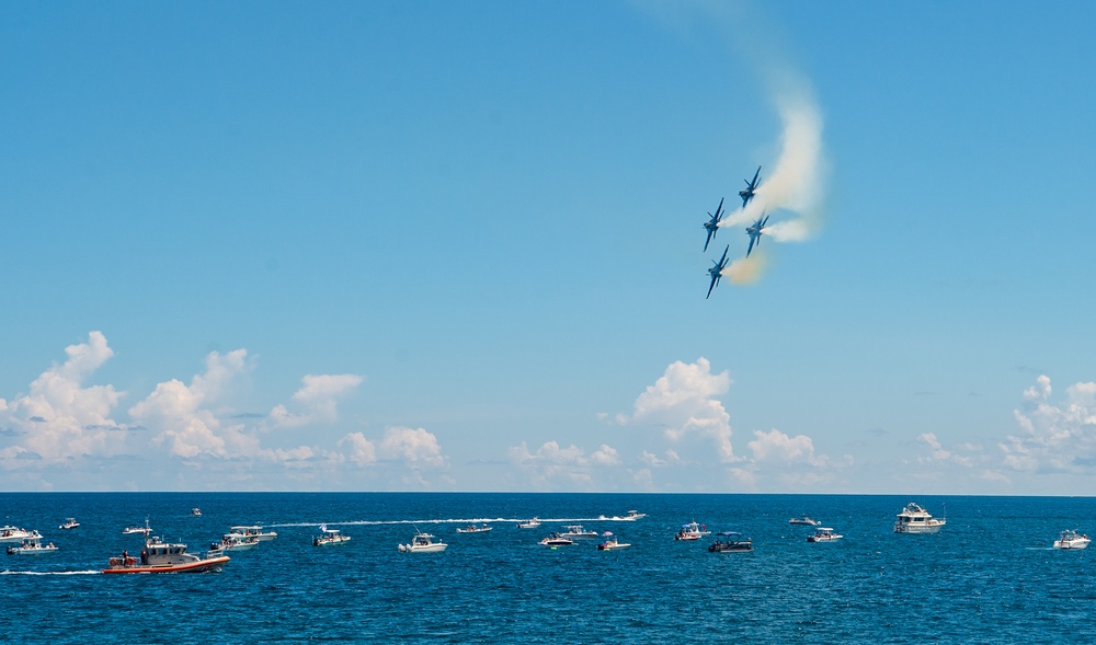 The Blue Angels perform over Pensacola Beach, Florida.