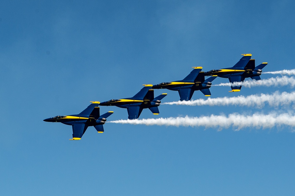 The Blue Angels perform over Pensacola Beach, Florida.