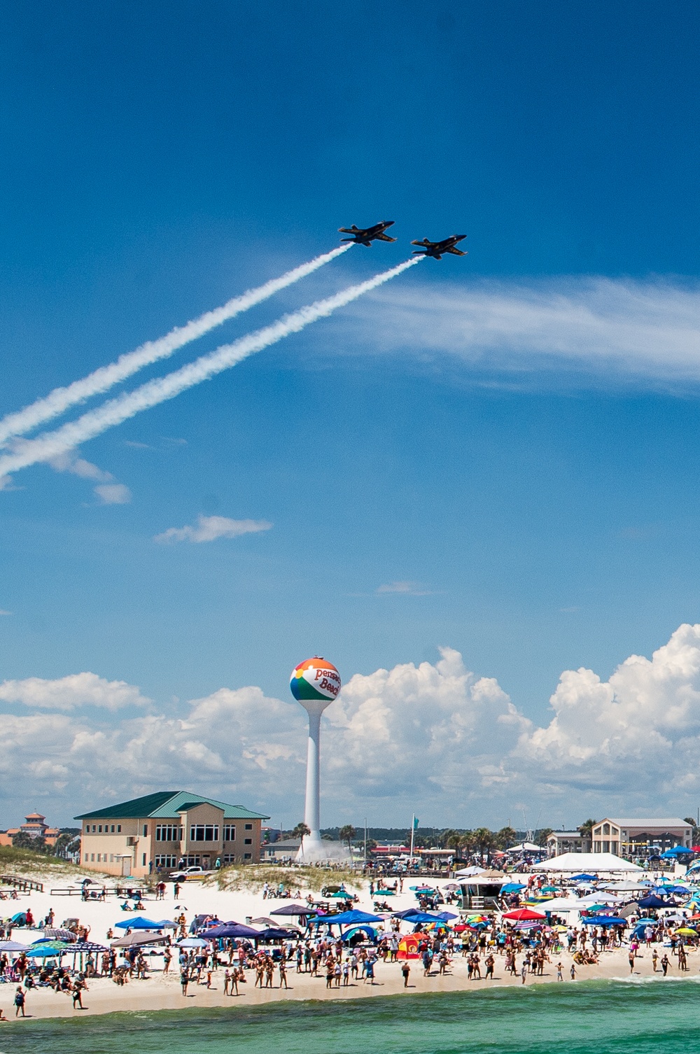 The Blue Angels perform over Pensacola Beach, Florida.