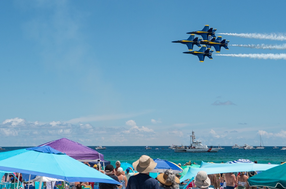 The Blue Angels perform over Pensacola Beach, Florida.