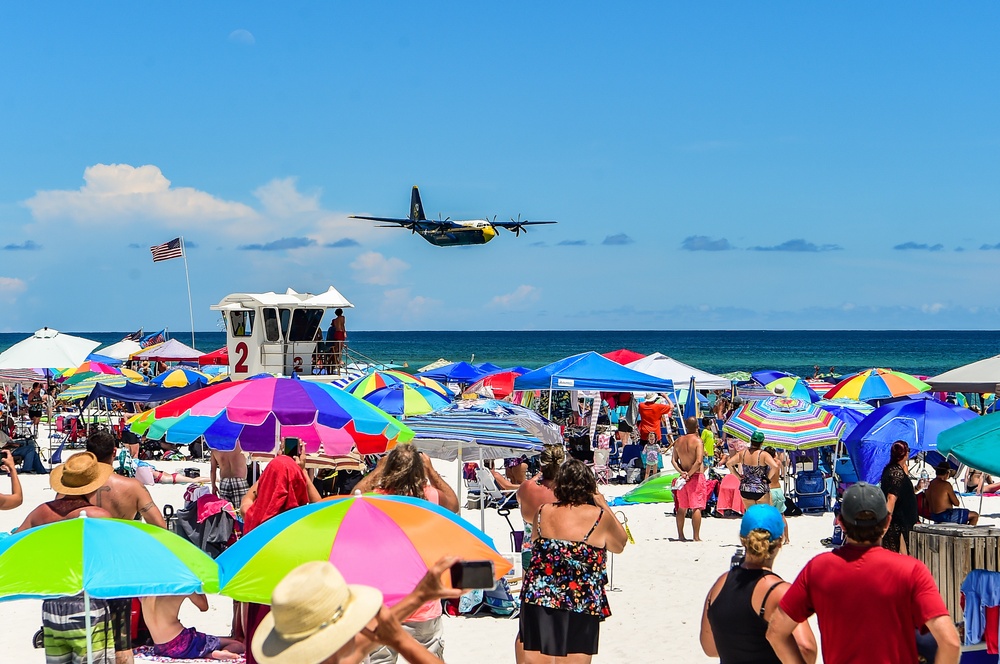 The Blue Angels perform over Pensacola Beach, Florida.