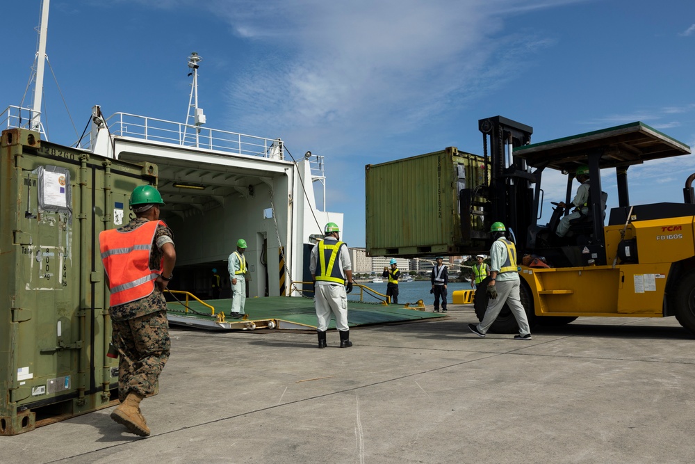 U.S. Marines, Soldiers load gear in support of Keen Sword 23