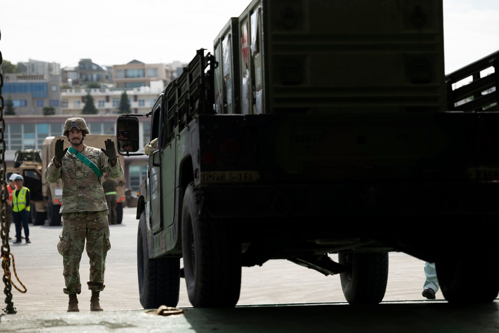 U.S. Marines, Soldiers load gear in support of Keen Sword 23
