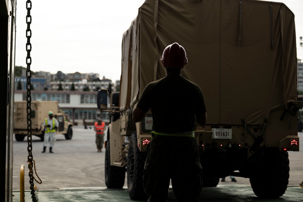 U.S. Marines, Soldiers load gear in support of Keen Sword 23