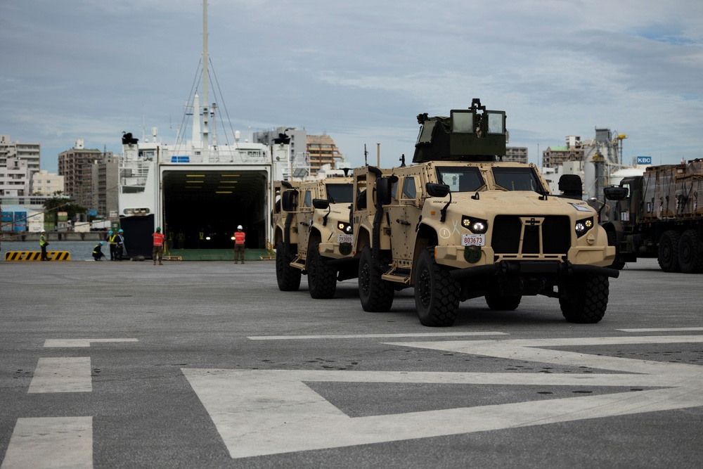U.S. Marines, Soldiers load gear in support of Keen Sword 23