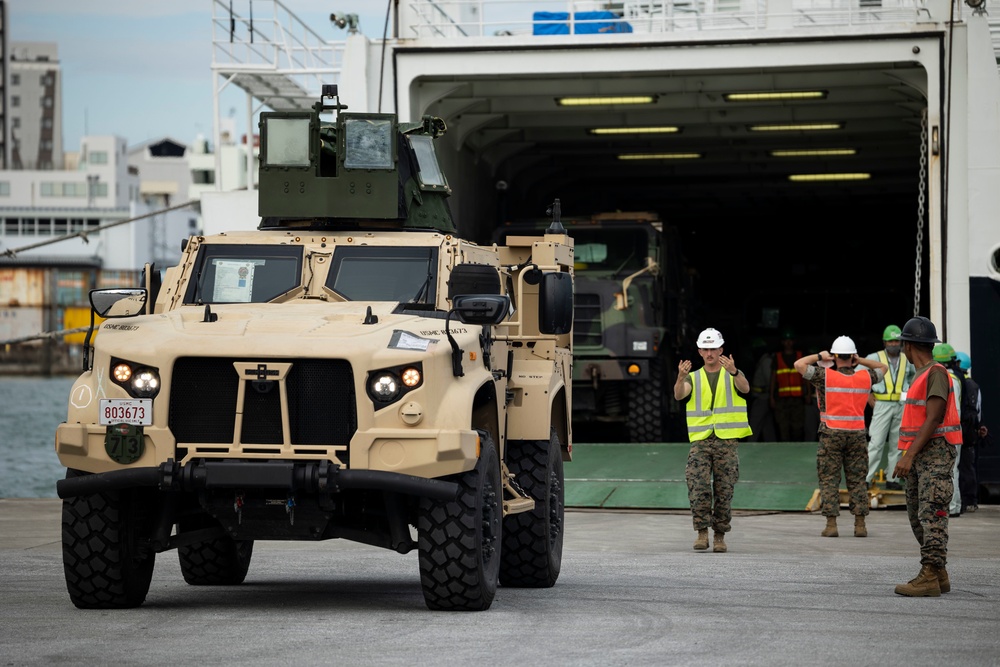 U.S. Marines, Soldiers load gear in support of Keen Sword 23