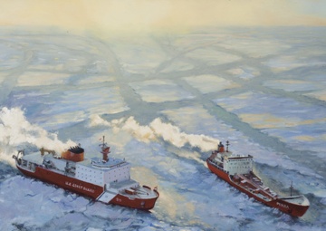 US Coast Guard Art Program 2013 Collection, Ob ID # 201309, &quot;Healy Escorts the Renda,&quot; Frank Gaffney (9 of 29)