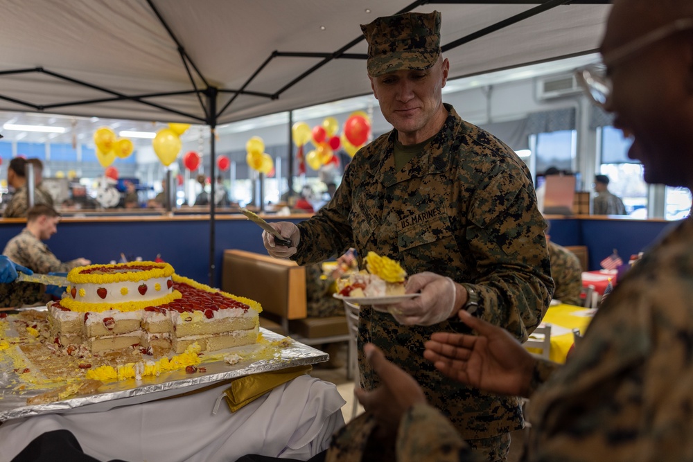 2nd Marine Logistics Group celebrates 247th Marine Corps birthday at French Creek mess hall