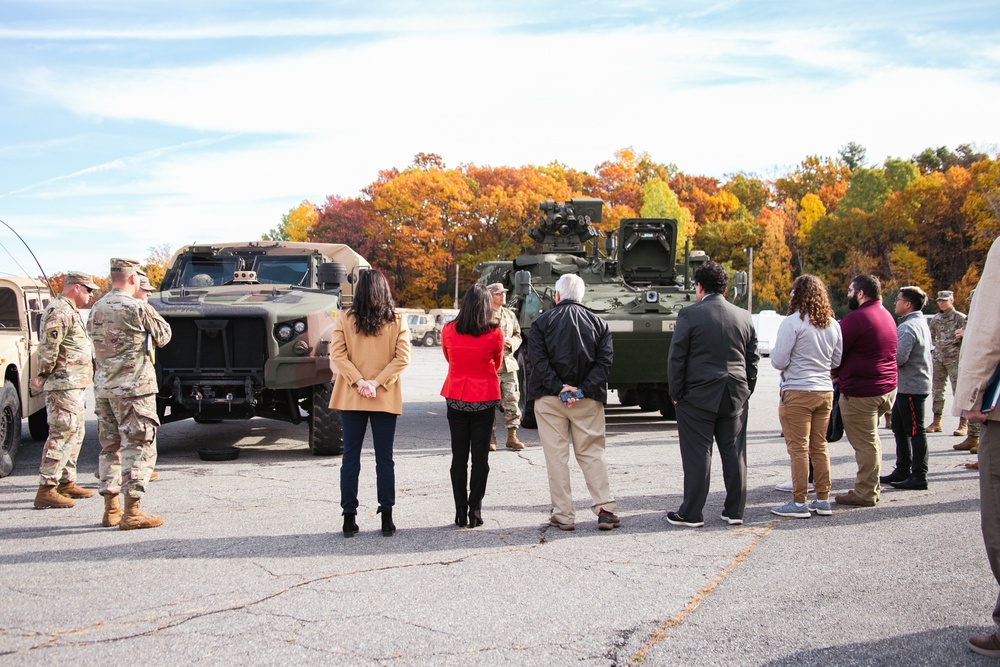 Sergeant First Class Franklin Blakeley, 94th Training Division, briefed on the capabilities of the Joint Light Tactical Vehicle (JLTV)