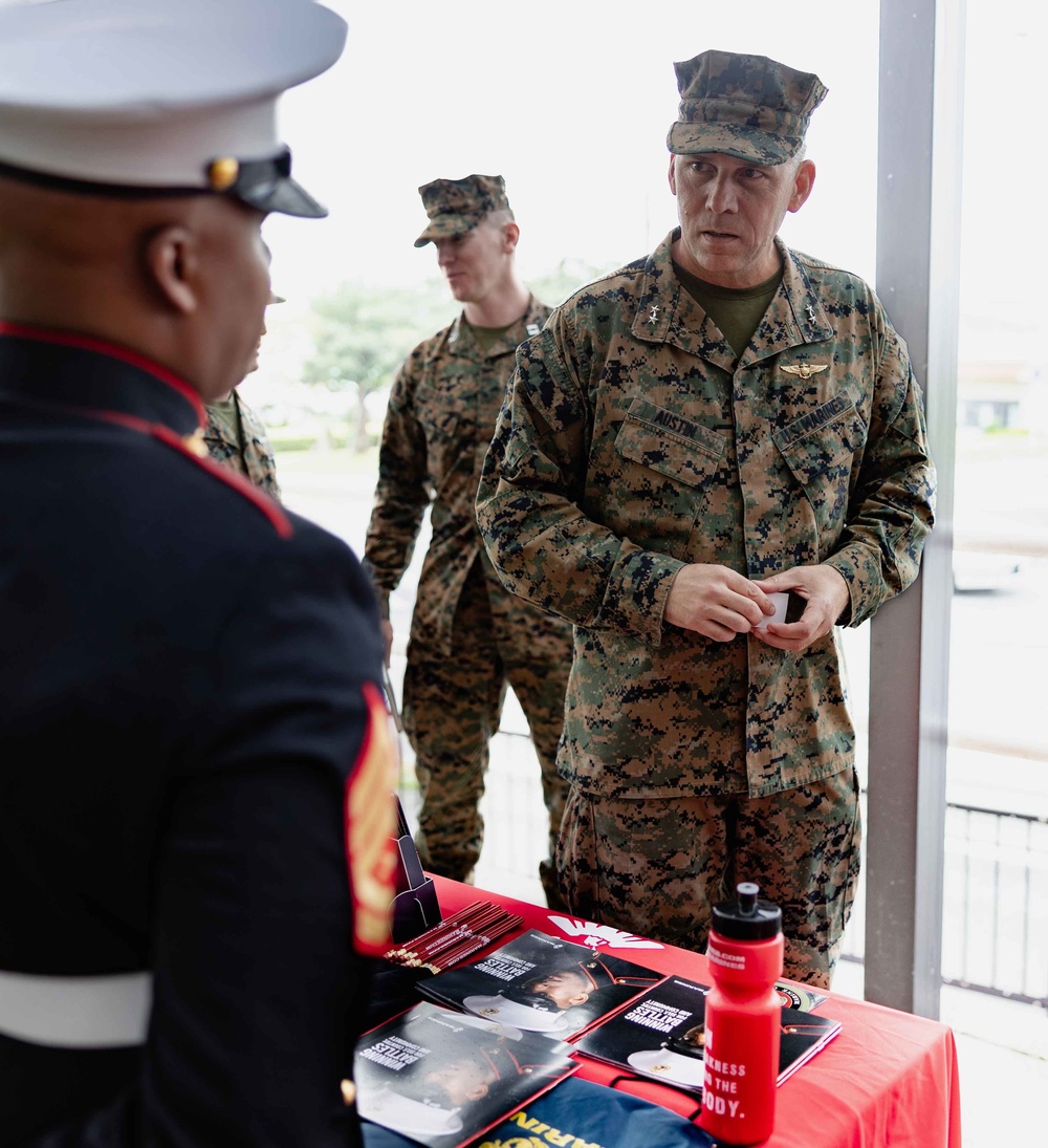 US Marines, Sailors, and civilians celebrate the 247th Marine Corps Birthday at the Camp Foster Mess Hall