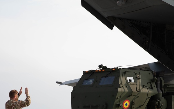 Romanian HIMARS team increase capability with Royal Air Force A400M loading during exercise ATREUS