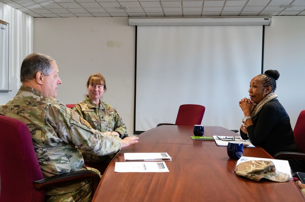 U.S. Air Force Chief Master Sergeant Maurice Williams, command chief, Air National Guard (ANG), speaks to enlisted members of the Connecticut Air National Guard