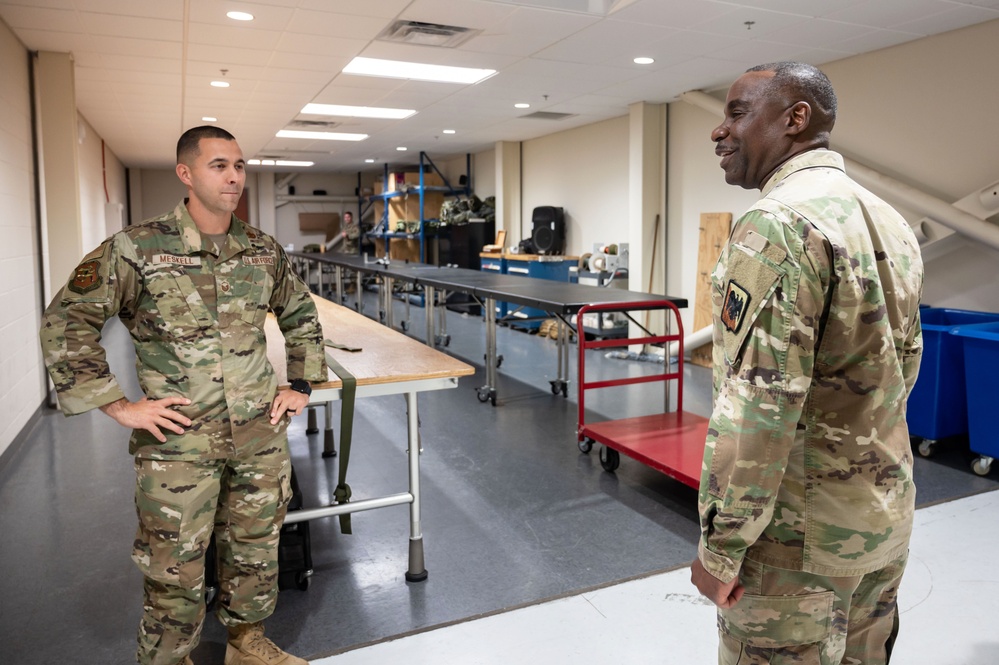 U.S. Air Force Chief Master Sergeant Maurice Williams, command chief, Air National Guard (ANG), speaks to enlisted members of the Connecticut Air National Guard