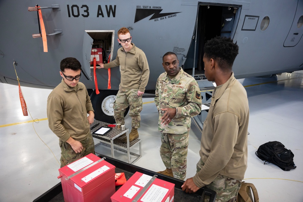 U.S. Air Force Chief Master Sergeant Maurice Williams, command chief, Air National Guard (ANG), speaks to enlisted members of the Connecticut Air National Guard