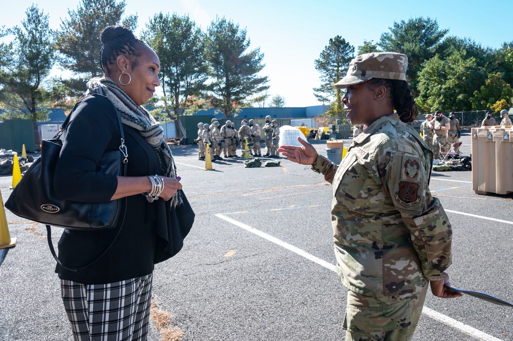 U.S. Air Force Chief Master Sergeant Maurice Williams, command chief, Air National Guard (ANG), speaks to enlisted members of the Connecticut Air National Guard