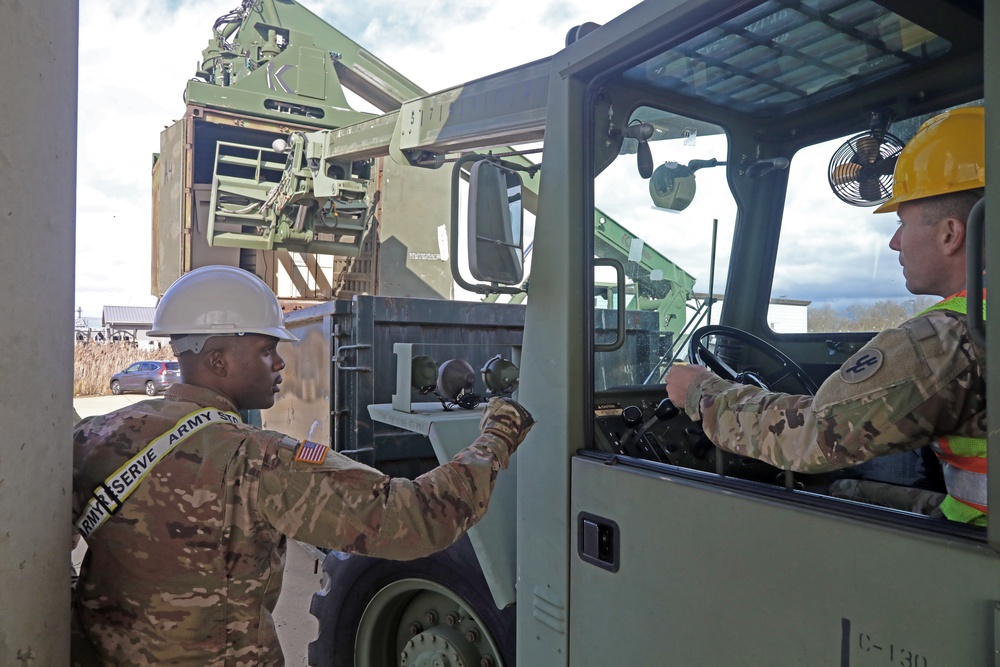 251st Inland Cargo Transfer Company Soldiers train on equipment