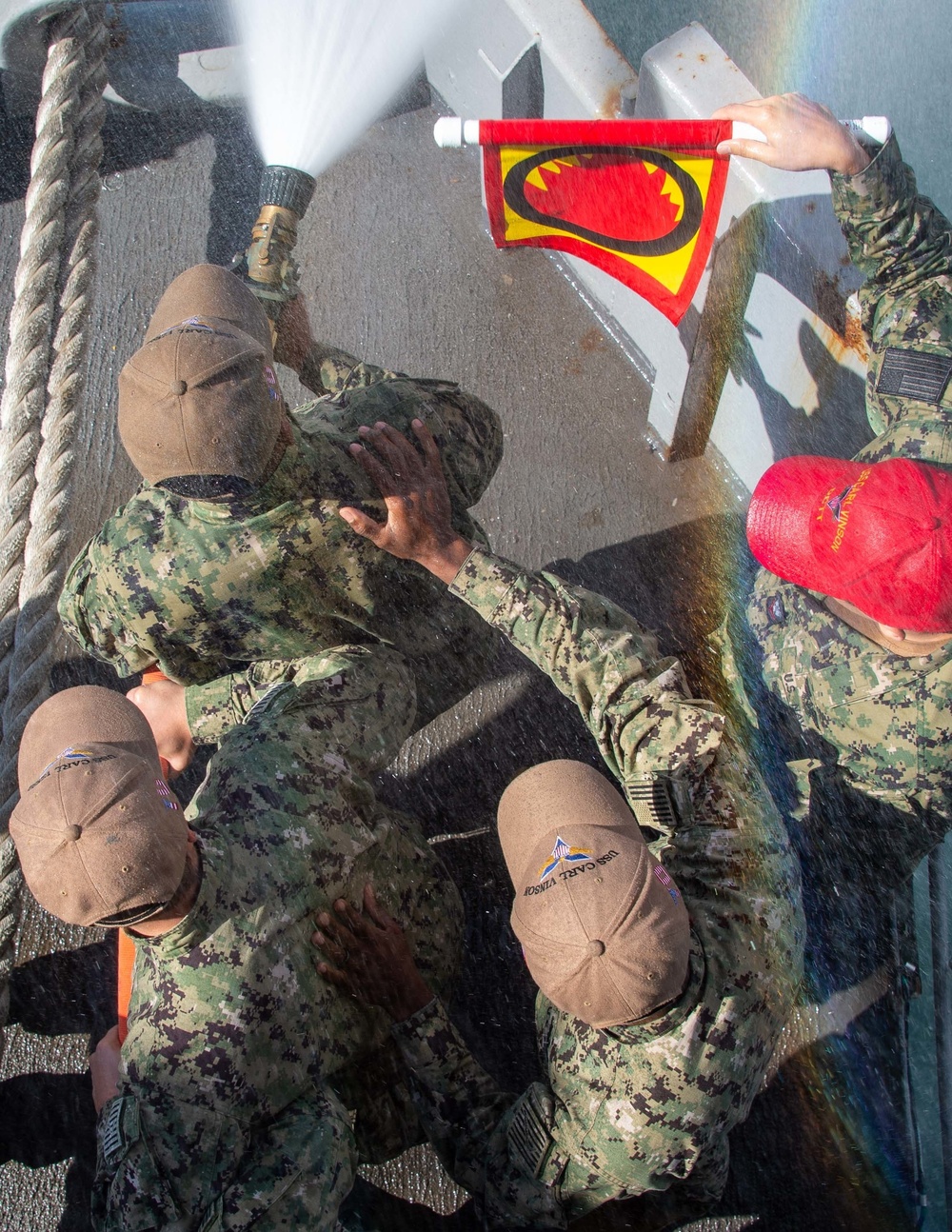 Sailors Run Damage Control Drills on the Fantail of USS Carl Vinson