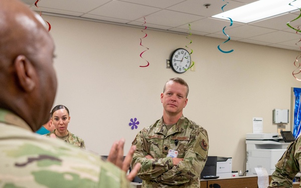 Chief Master Sgt. Tyrone McDougald and Senior Master Sgt. Yue Yan Huang visit the 1st Special Operations Medical Group