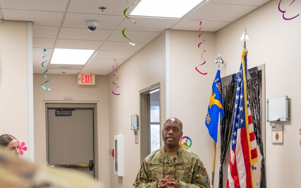 Chief Master Sgt. Tyrone McDougald and Senior Master Sgt. Yue Yan Huang visit the 1st Special Operations Medical Group