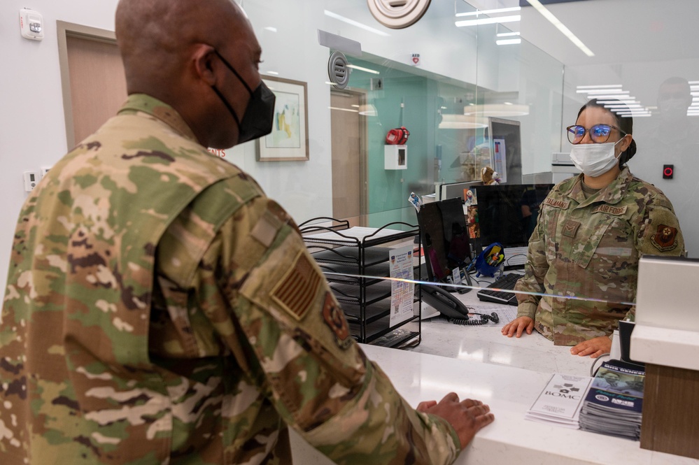 Chief Master Sgt. Tyrone McDougald and Senior Master Sgt. Yue Yan Huang visit the 1st Special Operations Medical Group